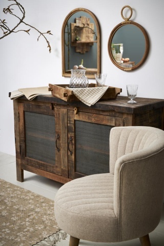Bufet rustic din lemn de mango și acacia, natur, cu 2 uși cu plasă metalică și mânere din metal, 76 x 115 x 42 cm, „Campagne” - Img 12