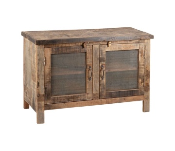 Bufet rustic din lemn de mango și acacia, natur, cu 2 uși cu plasă metalică și mânere din metal, 76 x 115 x 42 cm, „Campagne” - Img 4
