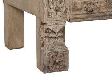 Bufet rustic din lemn reciclat, natur, cu 2 uși, decor sculptat manual și balamale fluture din metal, 92 x 167 x 51 cm, „Rigora” - Img 8