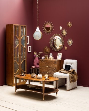 Cabinet lemn masiv mango cu oglinzi antichizate, aspect vintage, Mirror - Img 2