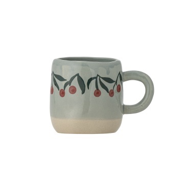 Cană din ceramică artizanală, natur, pictată manual cu cireșe, 6x7 cm, 110 ml, „Millie"