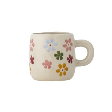 Cană din ceramică artizanală, natur, pictată manual cu flori, 6x7 cm, 110 ml, „Millie"