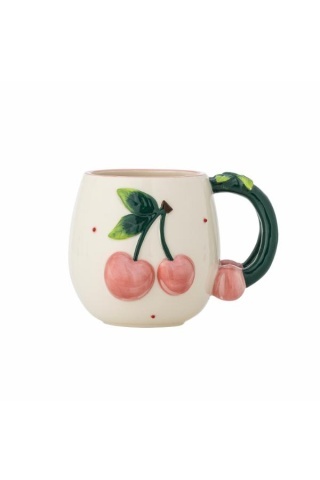 Cană din ceramică cu cireșe sculptate, D10×H9 cm, roz, „Berrie"