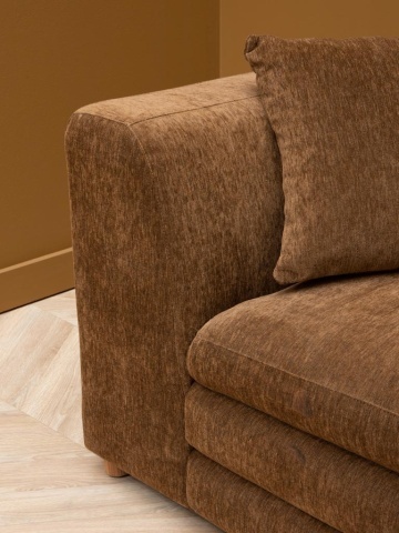 Canapea 3 locuri din catifea maro, cu perne incluse, picioare din lemn masiv, aspect vintage, 68×220×99 cm, „Castano" - Img 6