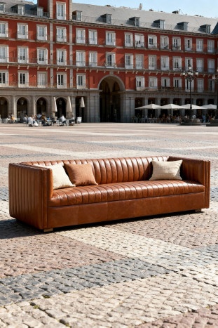 Canapea 4 locuri din piele naturala " Cognac " - Img 2