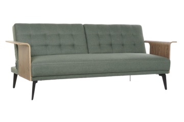 Canapea extensibilă 3 locuri din stofă verde, cu brațe din lemn de eucalipt și picioare din metal, aspect retro, 81 x 204 x 87 cm, „Futuro Green” - Img 7