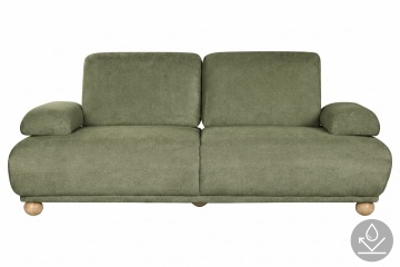 Canapea extensibilă 3 locuri din stofă verde, cu spătar și brațe rabatabile, aspect retro, 95 x 245 x 125 cm, „Hyères”