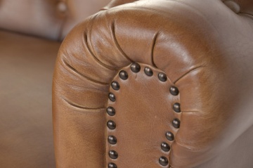 Canapea vintage 2 locuri din piele naturală, „Chesterfield" - Img 7