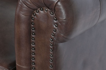 Canapea vintage 2 locuri din piele naturală maro închis, „Chesterfield" - Img 4