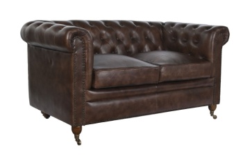 Canapea vintage 2 locuri din piele naturală maro închis, „Chesterfield" - Img 2