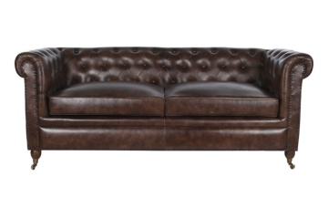 Canapea vintage 3 locuri din piele naturală maro închis, „Chesterfield"
