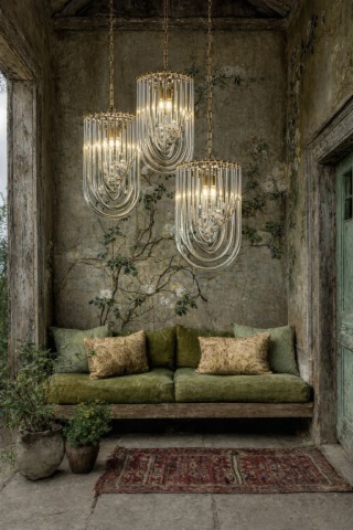 Candelabru din metal, auriu, cu tuburi din sticlă și lanț reglabil, 40 x 41 cm, „Chelsea” - Img 2