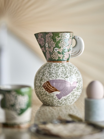 Carafă din ceramică cu pasăre și motive florale pictate manual, 14,5×21 cm, „Hezha" - Img 3