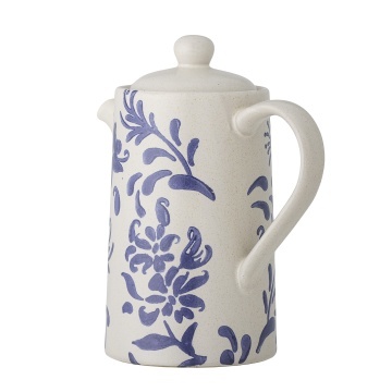 Ceainic din ceramică albă, cu detalii albastre decorate manual, „Petunia", 10,5 x 19,5 cm