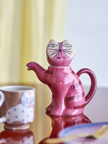 Ceainic din ceramică artizanală, multicolor, pictat manual în formă de pisică cu coadă curbată, 19x9x20,5 cm, 500 ml, „Missy" - Img 6