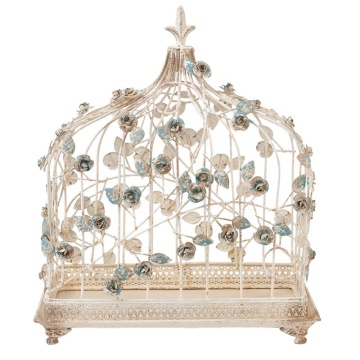 Colivie decorativa, alb, din metal, motive florale, aspect vintage - Img 3