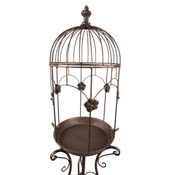 Colivie decorativă din metal, finisaj maro antichizat, cu motive florale și păsărele, Ø 39x127 cm - Img 3