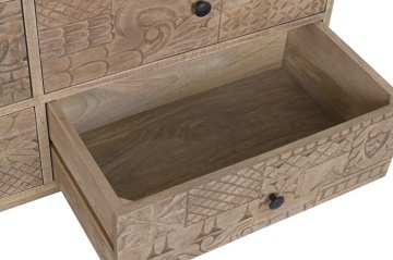 Comodă cu sertare din lemn de mango, natur, decor sculptat manual, finisaj natural, 83 x 118 x 40 cm, „Kheda” - Img 5