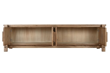 Comodă TV living din lemn de ulm reciclat, natur, cu 4 uși și îmbinări cu cep la vedere, 48 x 181 x 45 cm, „Carnac” - Img 4