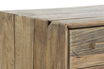 Comodă TV living din lemn reciclat, natur, cu 4 uși, 2 sertare, 2 nișe deschise și picioare oblice, finisaj antichizat, 65 x 180 x 48 cm, „Aubeline” - Img 4