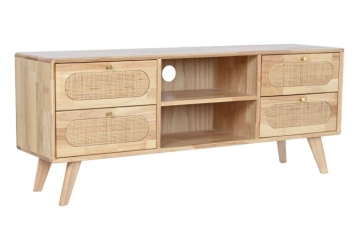Comoda TV natur , din lemn de cauciuc si rattan „Rustic Serenity” - Img 8