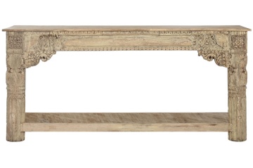 Consolă din lemn masiv de tec sculptat manual, piesa unicat, „Parthenon"