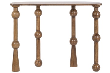 Consolă hol din lemn de mango, maro, cu blat cu capete rotunjite și picioare strunjite cu sfere, finisaj natural, 81 x 107 x 38 cm, „Dinan” - Img 4