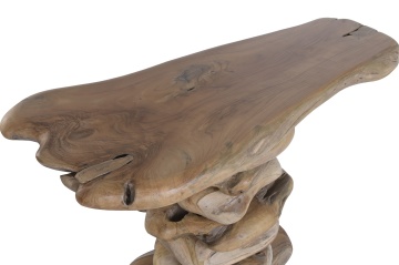 Consolă hol din rădăcină de tec reciclat, maro, cu bază din rădăcini suprapuse, finisaj natural, 80 x 120 x 50 cm, „Livarot” - Img 5