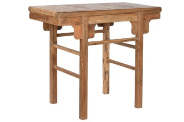Consolă hol farmhouse din lemn de tec reciclat, natur, cu console decupate sub blat și traverse rotunde, 83 x 100 x 50 cm, „Avana Small” - Img 2