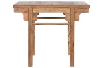 Consolă hol farmhouse din lemn de tec reciclat, natur, cu console decupate sub blat și traverse rotunde, 83 x 100 x 50 cm, „Avana Small”