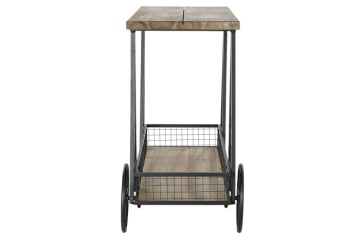 Consolă hol industrială din metal și lemn, natur și negru, cu picioare în A, raft jos cu plasă de sârmă și două roți, 52 x 112 x 54 cm, „Spruce” - Img 7