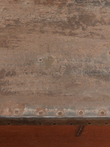 Consolă hol vintage din lemn reciclat, maro, cu blat din zinc, sertar și 2 rafturi, 93 x 122 x 46 cm, „Dara” - Img 7