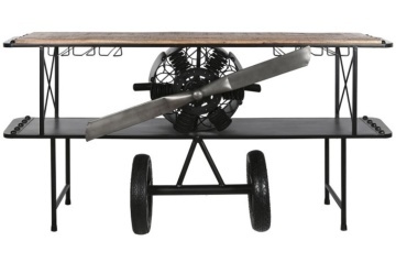 Consolă tip bar din metal și lemn, negru, "Airplane"