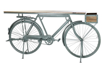 Consolă vintage tip bar din metal verde salvie antichizat și lemn de mango, „Bycicle" - Img 2