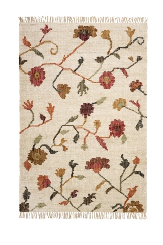 Covor din iută țesut manual cu model floral kilim, 160×240 cm, „Floral Kilim"