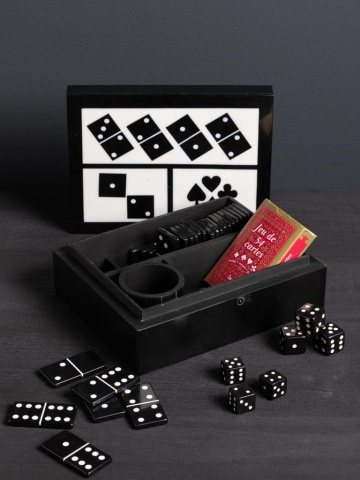 Cutie cu zaruri, carti de joc si domino, din rasina, Game box - Img 3