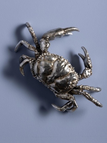 Cutie decorativă din rășină argintie în formă de crab, capac detașabil, finisaj antichizat, 7 x 28,5 x 18,5 cm, „Océane” - Img 4