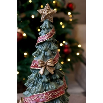 Decorațiune brad de Crăciun, verde, din acril, pictată manual, cu panglici și fundițe, 15x40 cm, „Noël" - Img 2