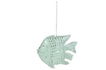 Decorațiune de perete tip pește, stil marin, culoare albastru deschis, din metal, „Ocean Fish” - Img 10