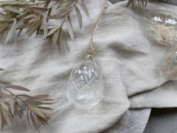 Decorațiune ou de Paște din sticlă transparentă cu șnur din iută, H7 cm, Ø5 cm - Img 2