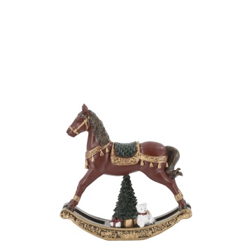 Decorațiune vintage de Crăciun din rășină, pictată manual, „Noël Rocking Horse”, H14 cm