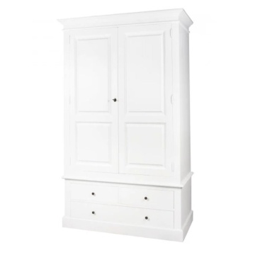 Dulap alb din lemn masiv de pin, 3 sertare, aspect vintage, Oslo - Img 1