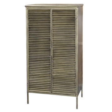 Dulap vintage industrial din metal, auriu, cu 2 uși cu jaluzele și 1 raft, finisaj antichizat, 116 x 60 x 36,5 cm, „Foundry”
