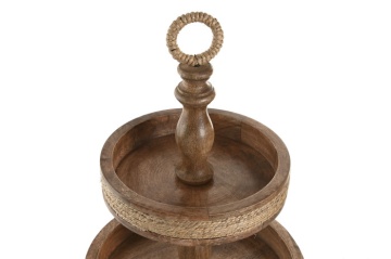 Etajeră de masă din lemn de mango, maro, cu 3 tăvi rotunde și frânghie pe margini, finisaj natural, 63 x Ø 38 cm, „Rovena” - Img 3