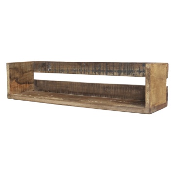 Etajeră de perete din lemn reciclat, natur, cu 1 raft și capete înălțate, aspect rustic, 14 x 60 x 15 cm, „Grimaud”
