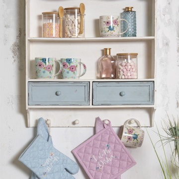 Etajeră de perete shabby chic din lemn alb cu două sertare, 56x13x60 cm, „Avallon” - Img 2