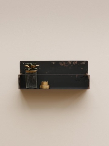 Etajeră de perete vintage din metal, negru, cu 1 raft și bordură din bandă metalică, 20 x 50 x 11 cm, „Ferrum” - Img 2
