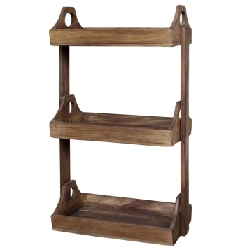 Etajeră din lemn reciclat, natur, cu 3 rafturi și mânere decupate, aspect rustic, 77 x 46 x 25 cm, „Grimaud - Ria”
