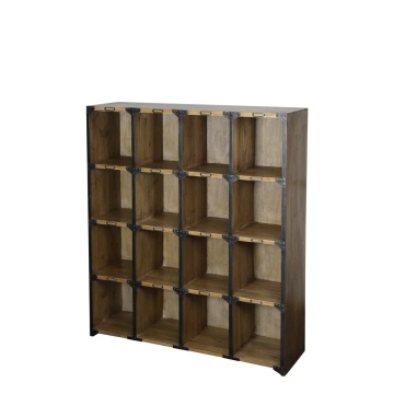 Etajeră vintage din lemn de pin și metal, natur, cu 16 compartimente și suporturi pentru etichete, 116 x 100 x 30 cm, „Roubaix”