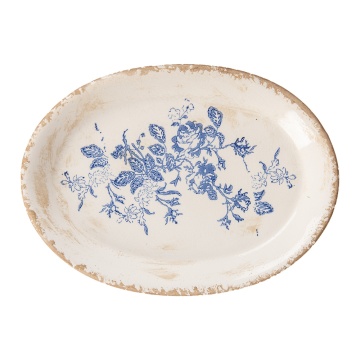 Farfurie charger, din ceramica, motive florale, 25x18x3 cm, Blue - Img 3